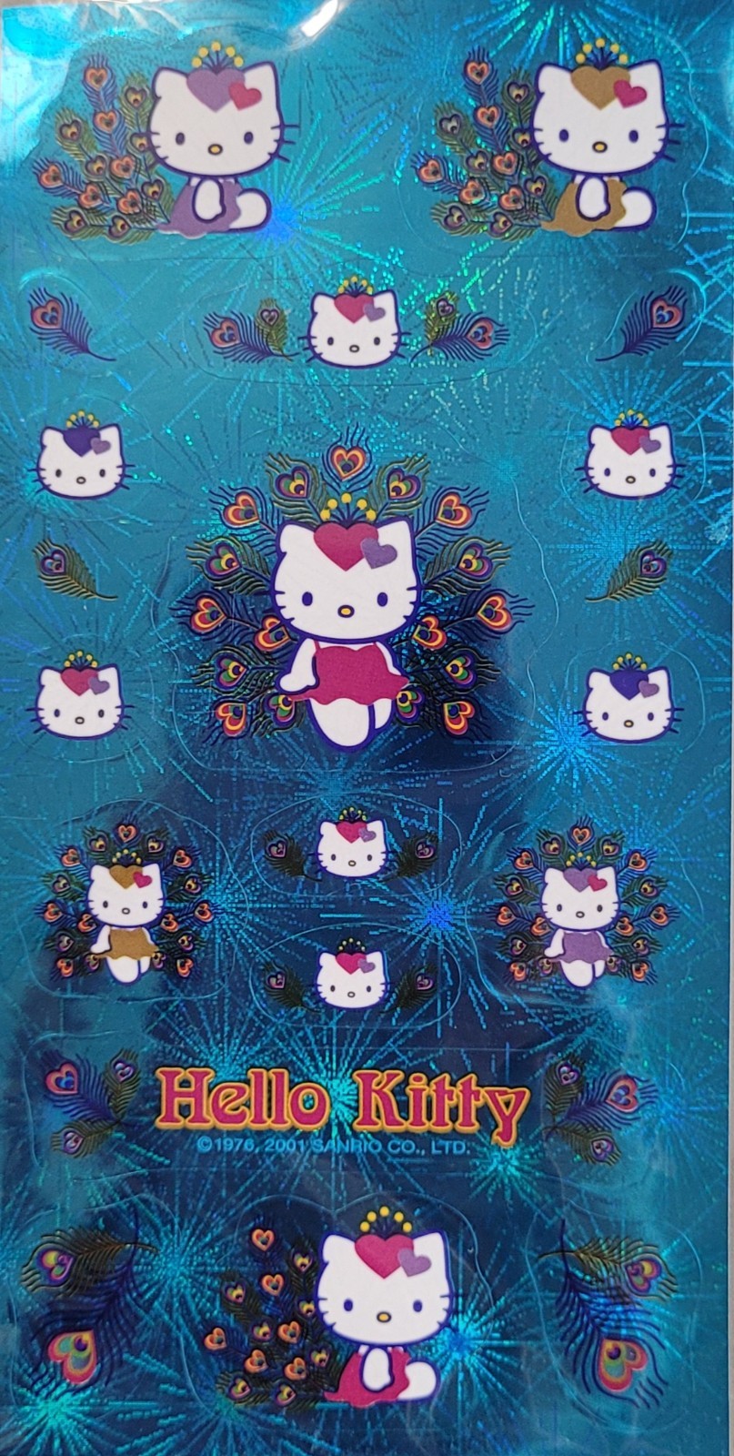 Vintage 2001 Hello Kitty Peacock Foil Sticker Sheet NEW Sanrio Y2K Rare