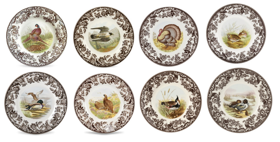 Spode Woodland Set Of 8 dinner   Plates- 8 unique animals   inc lapwing  3763
