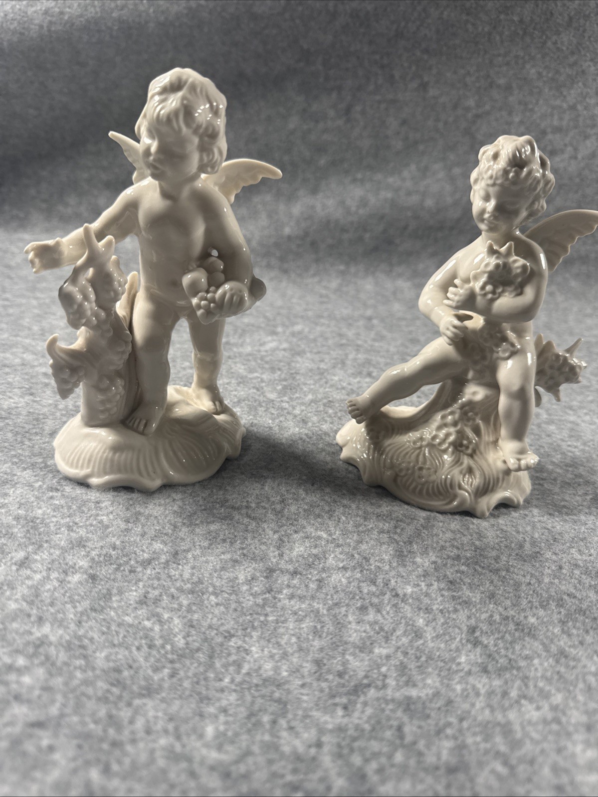 Vintage Dresden Pair White Porcelain Cherub Figurines Summer Four Seasons Vintage Dresden Pair White Porcelain Cherub Figurines Summer Four Seasons