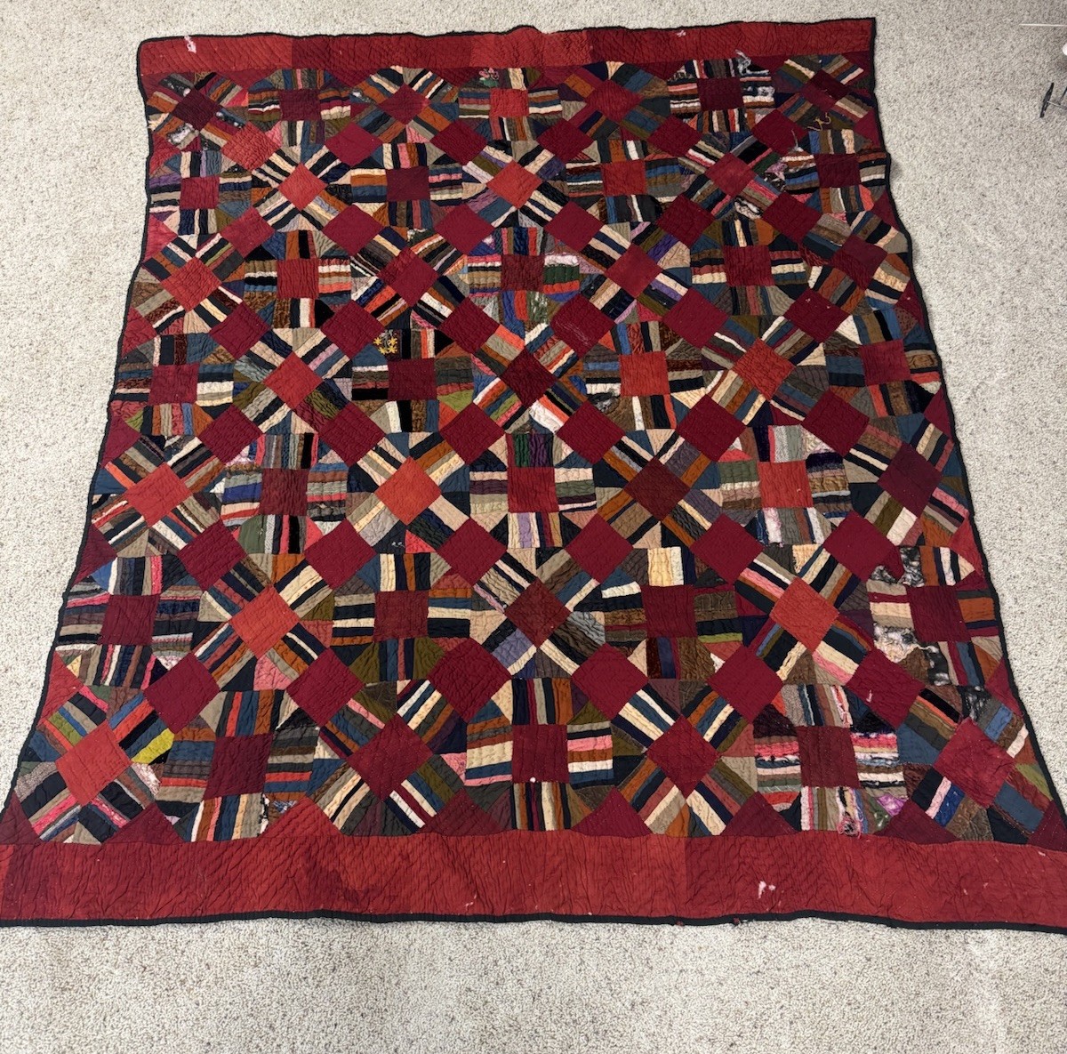 Vintage Hand-stitched Quilt Blanket Lot of 3 Red Tribal Crazy Patch Vintage Hand-stitched Quilt Blanket Lot of 3 Red Tribal Crazy Patch
