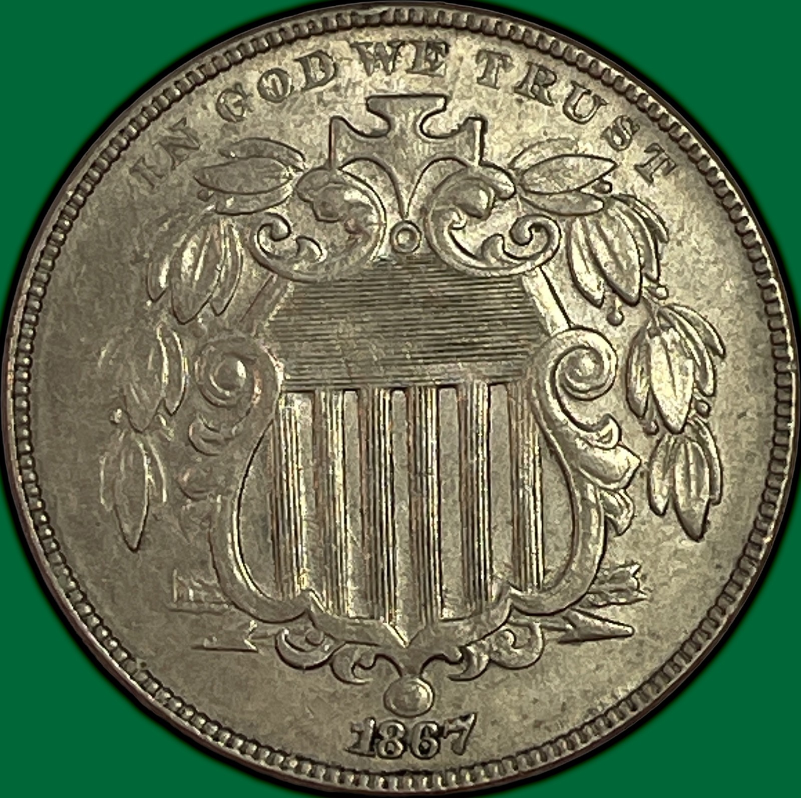 1867 No Rays Shield Nickel Uncirculated UNC Coin #47153