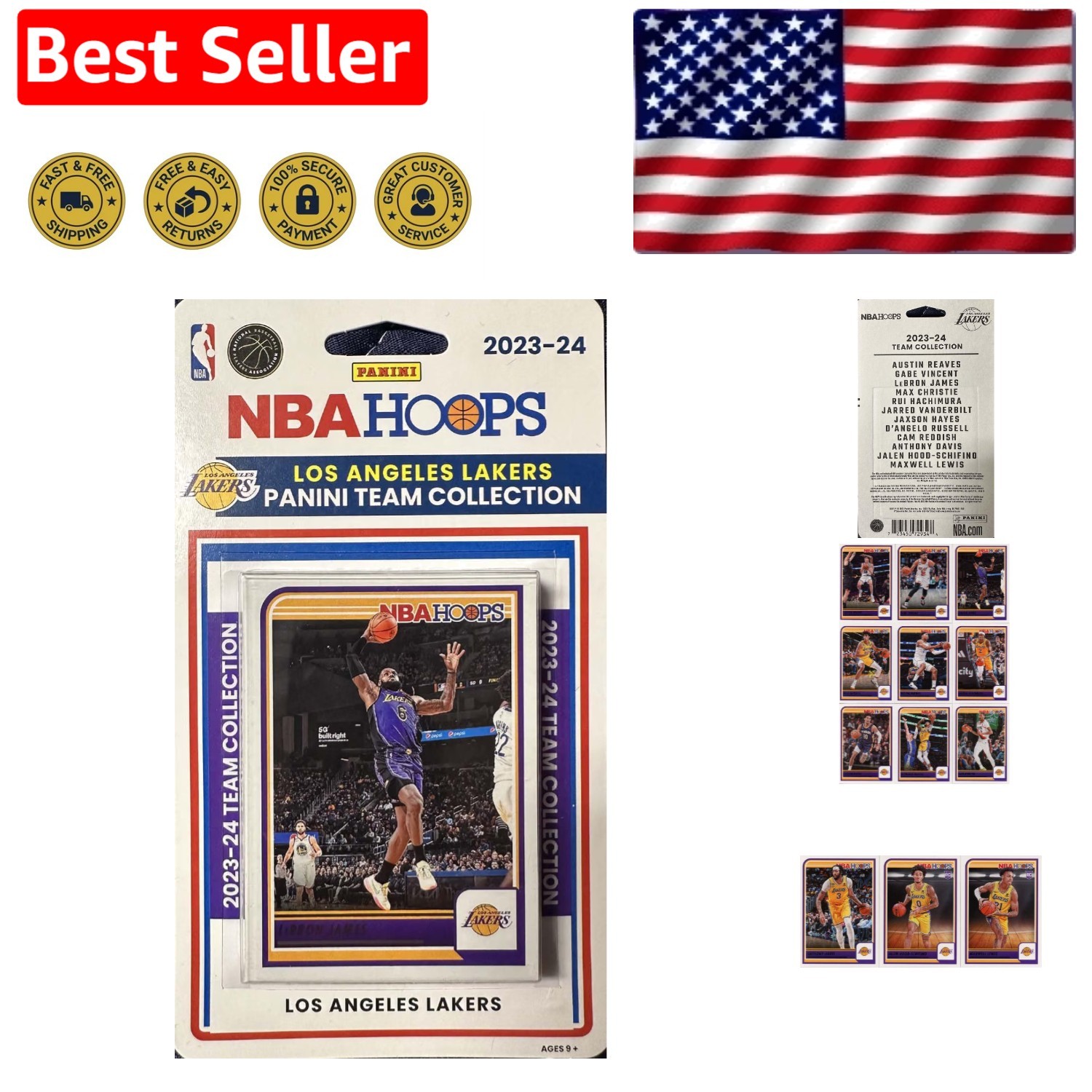 Authentic 2023/2024 Lakers Basketball Team Set Featuring LeBron & Austin Reaves