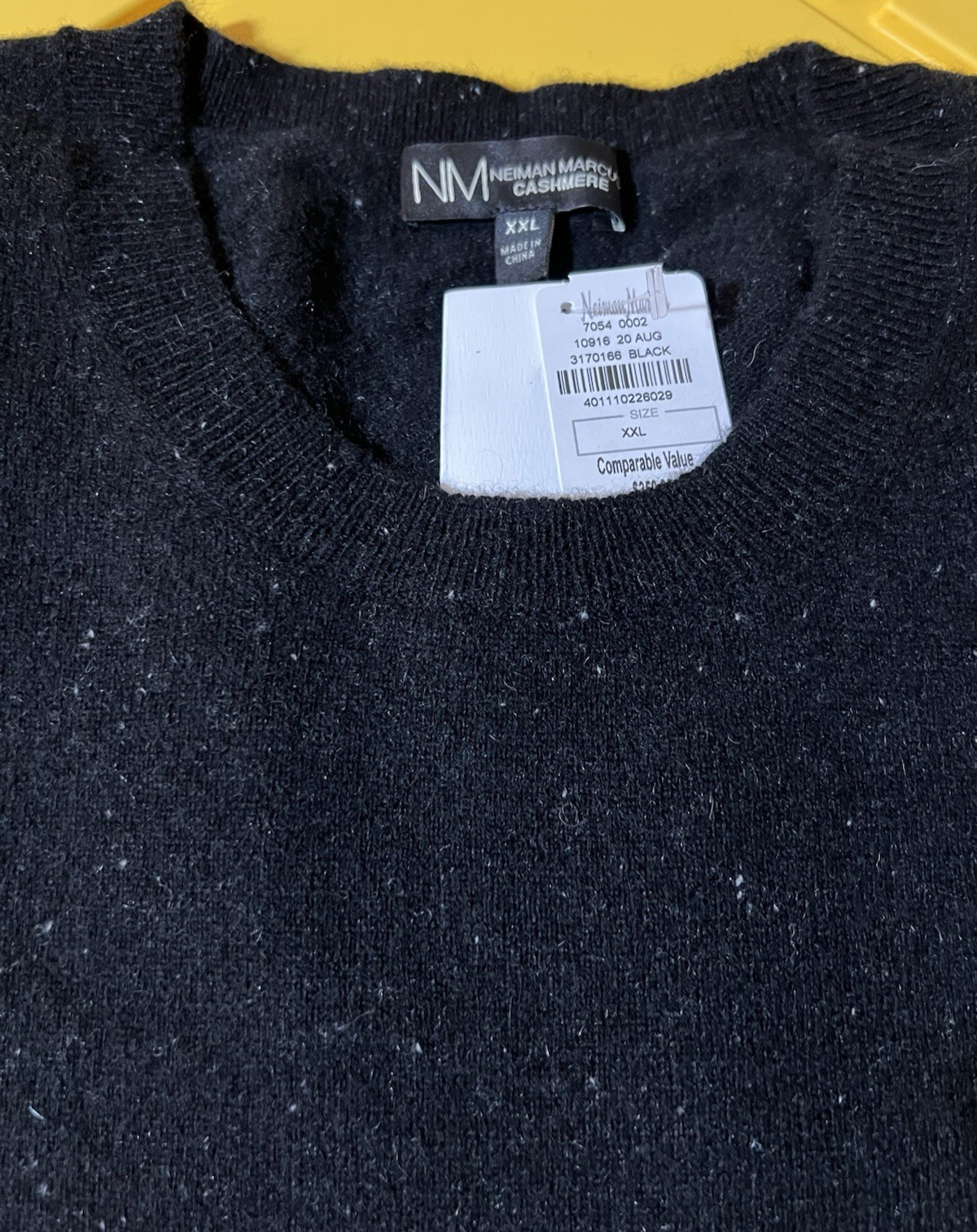 NWT Neiman Marcus 100% Cashmere Crew Neck Donegal Sweater  Black White Mens XXL