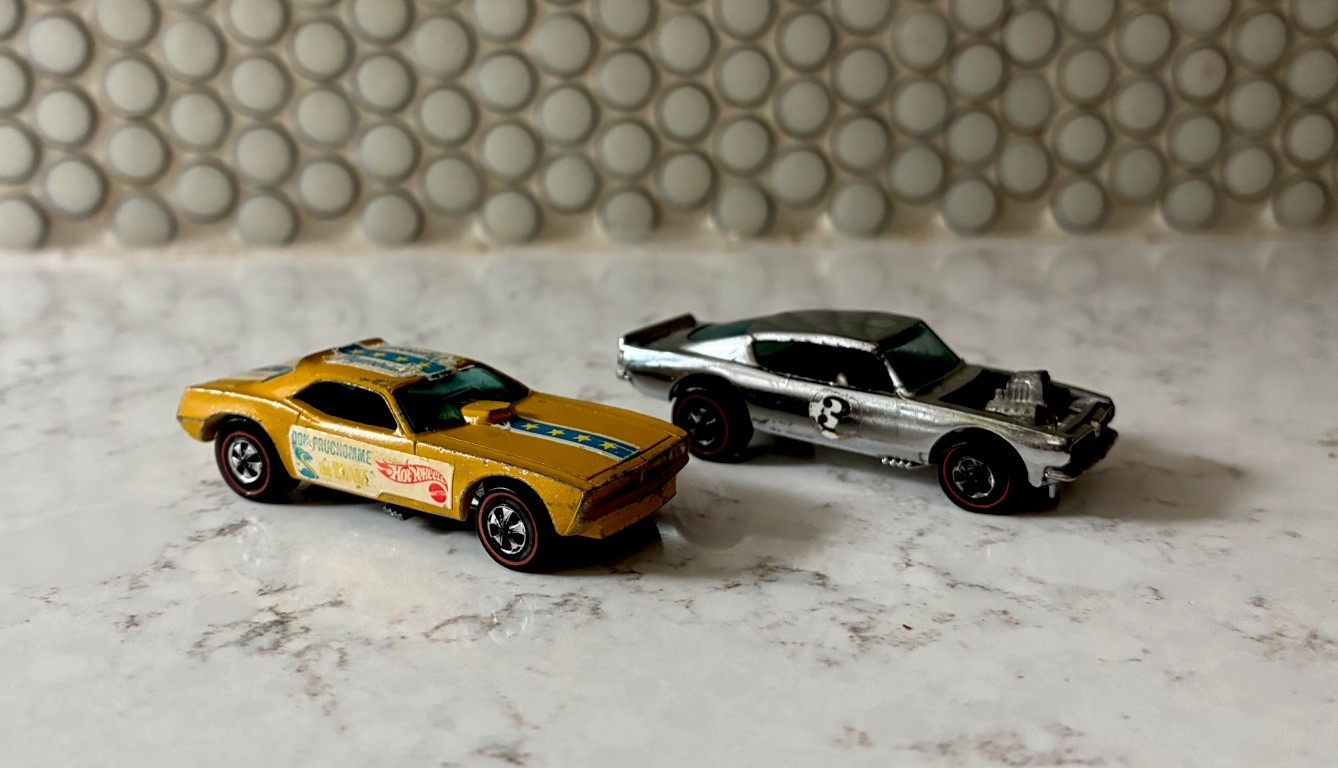 VINTAGE HOT WHEELS REDLINE PAIR CHROME KING KUDA/THE SNAKE DON PRUDHOMME  1969
