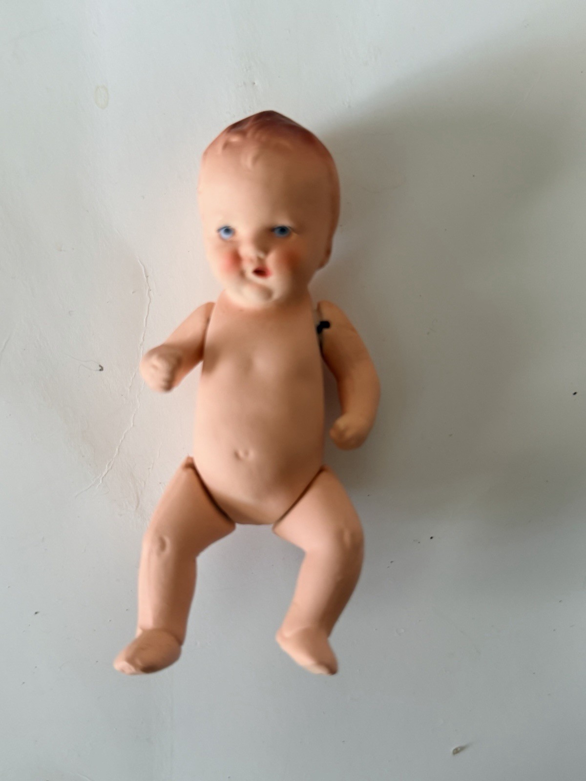 Vintage German Bisque Baby Doll 4” Jointed Arms & Legs Blue Eyes Germany