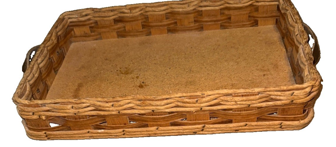 VINTAGE Pyrex 233 Wicker Tan Casserole Dish Platter TrayHolder Farmhouse 14 X 10