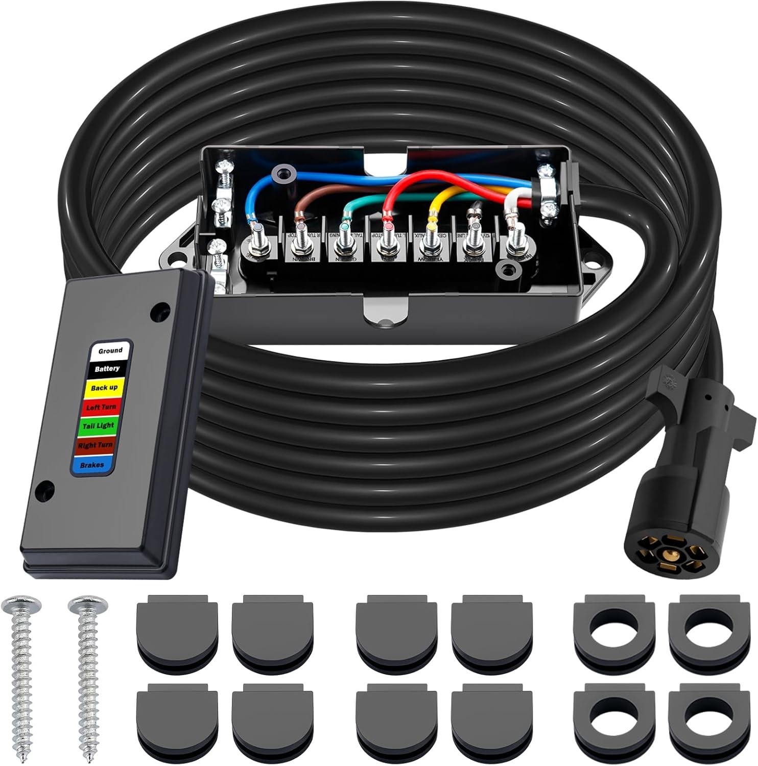 CheeMuii 15 FT Trailer Wiring Harness Kit Heavy Duty 7 Way Cord 15 ft