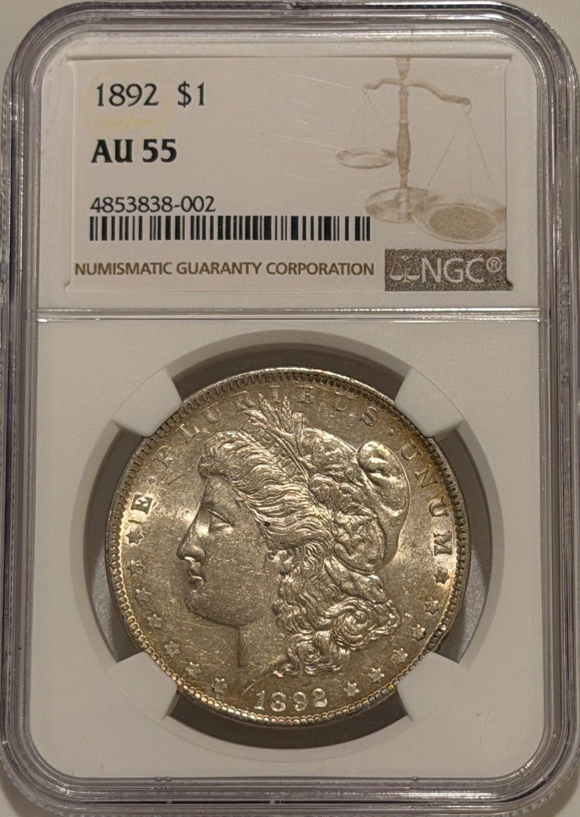 1892 P Morgan Silver Dollar NGC AU55 Tougher Date Morgan 1892 P Morgan Silver Dollar NGC AU55 Tougher Date Morgan