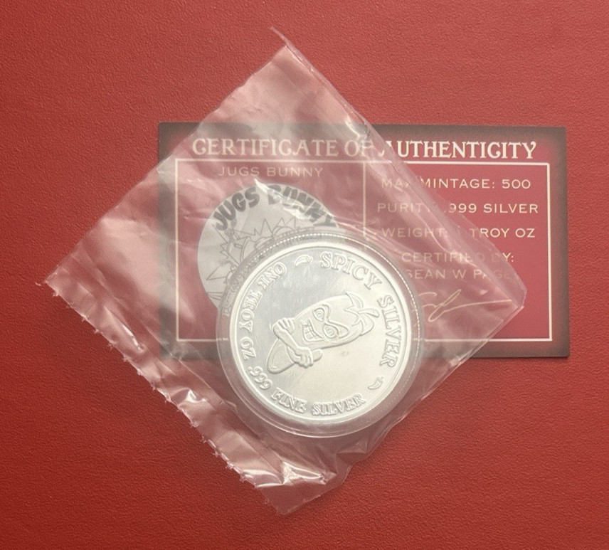 STL Mint Spicy Silver Jugs Bunny 1 Oz .999 Silver Round With COA Sealed STL Mint Spicy Silver Jugs Bunny 1 Oz .999 Silver Round With COA Sealed