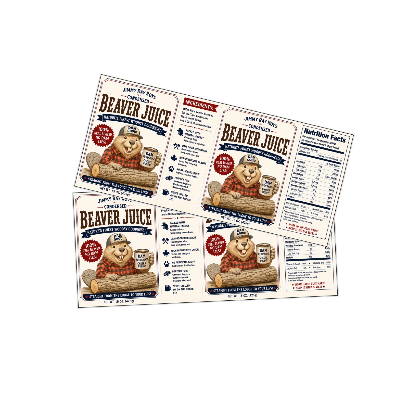 Beaver Juice Joke Can Labels Set of 2 Funny Prank Wrap Gag Gift Novelty