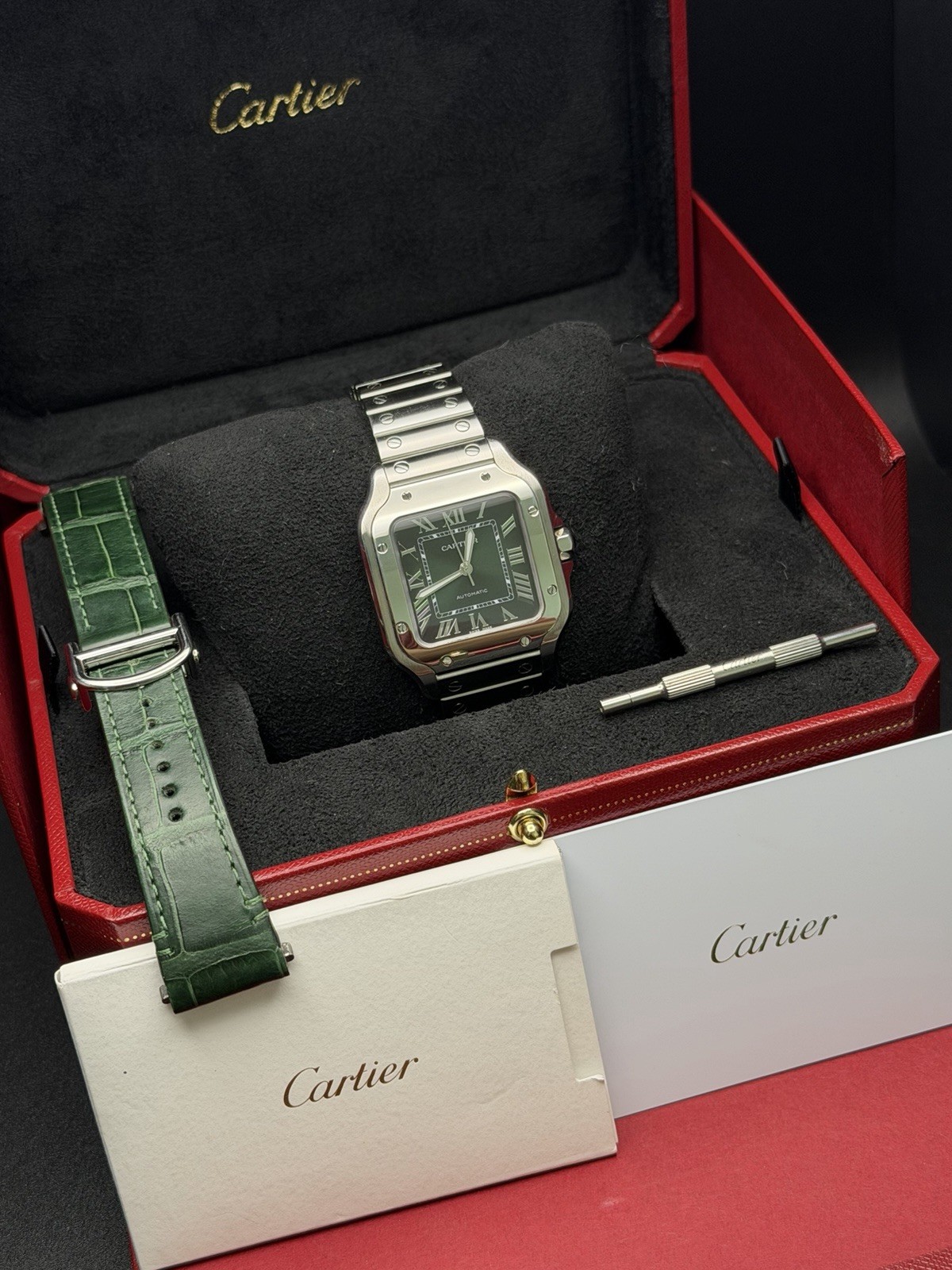 Cartier Santos Medium Green Dial Ref. WSSA0061 Complete Set