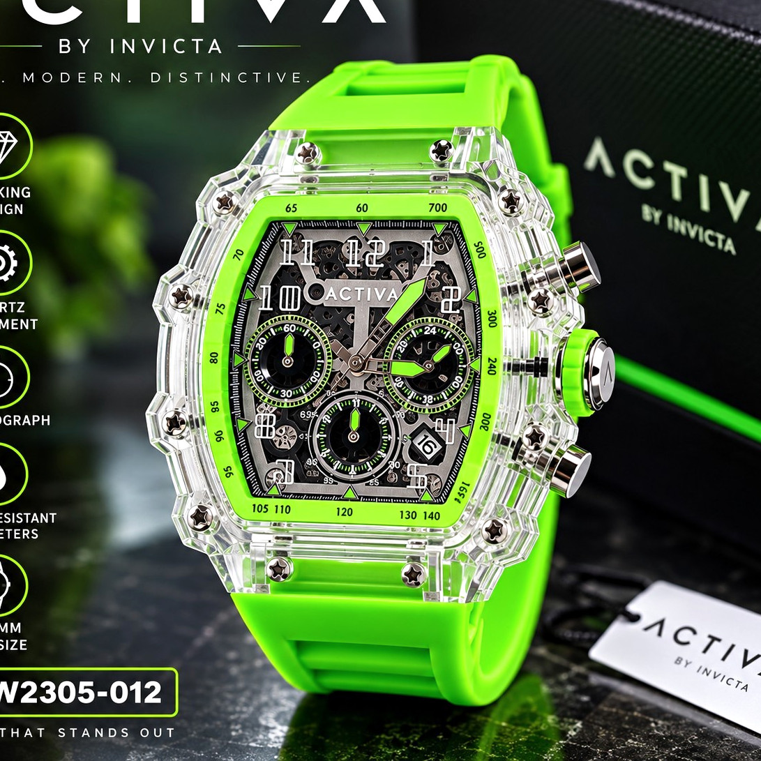 Activa x Invicta Fury X ACW2305-012 Skeleton Watch 44.3mm Neon Green NEW NIB
