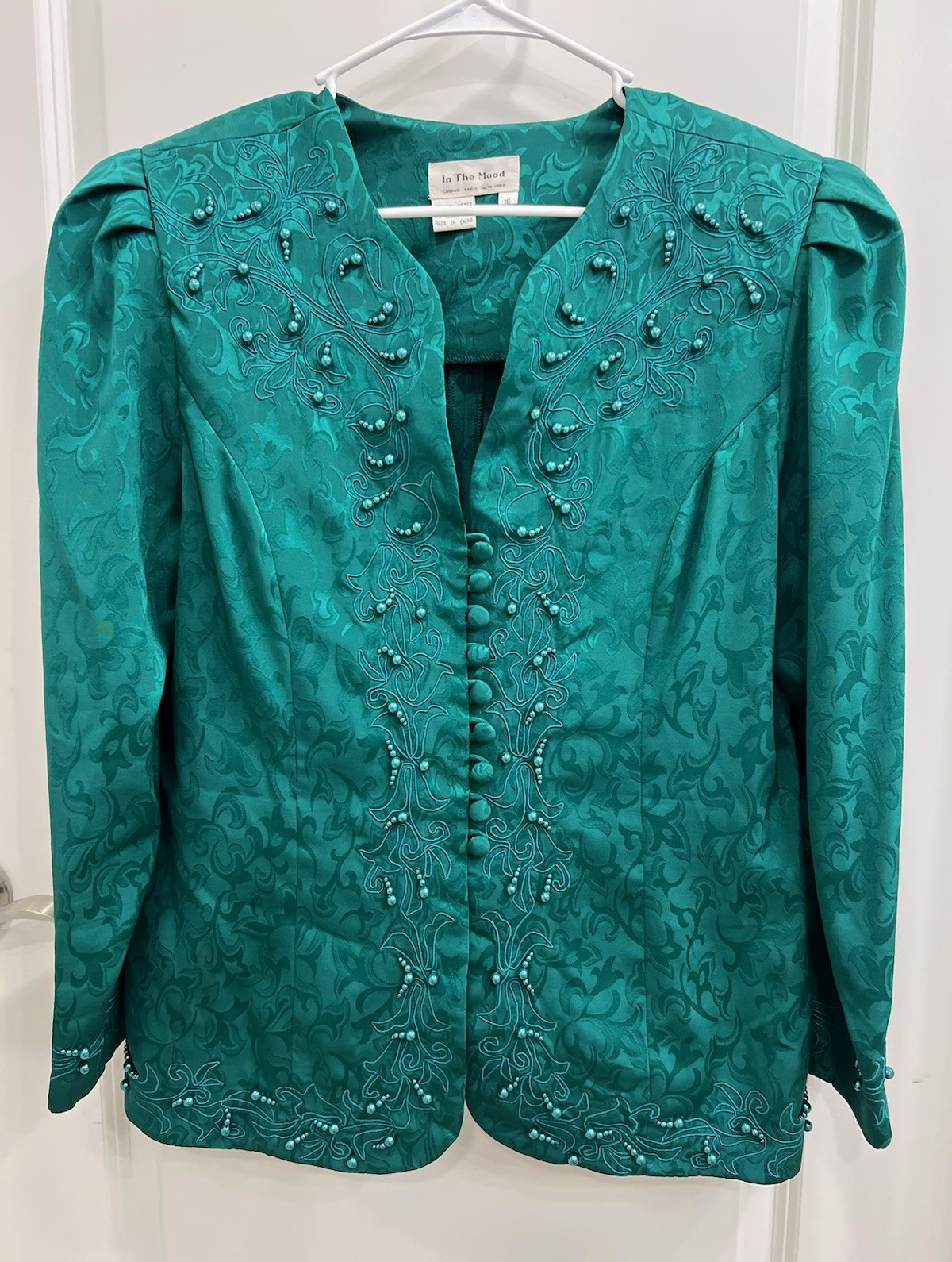 Vintage 1980’s In The Mood Women’s Beaded Embroidered Floral Blazer Jacket Green