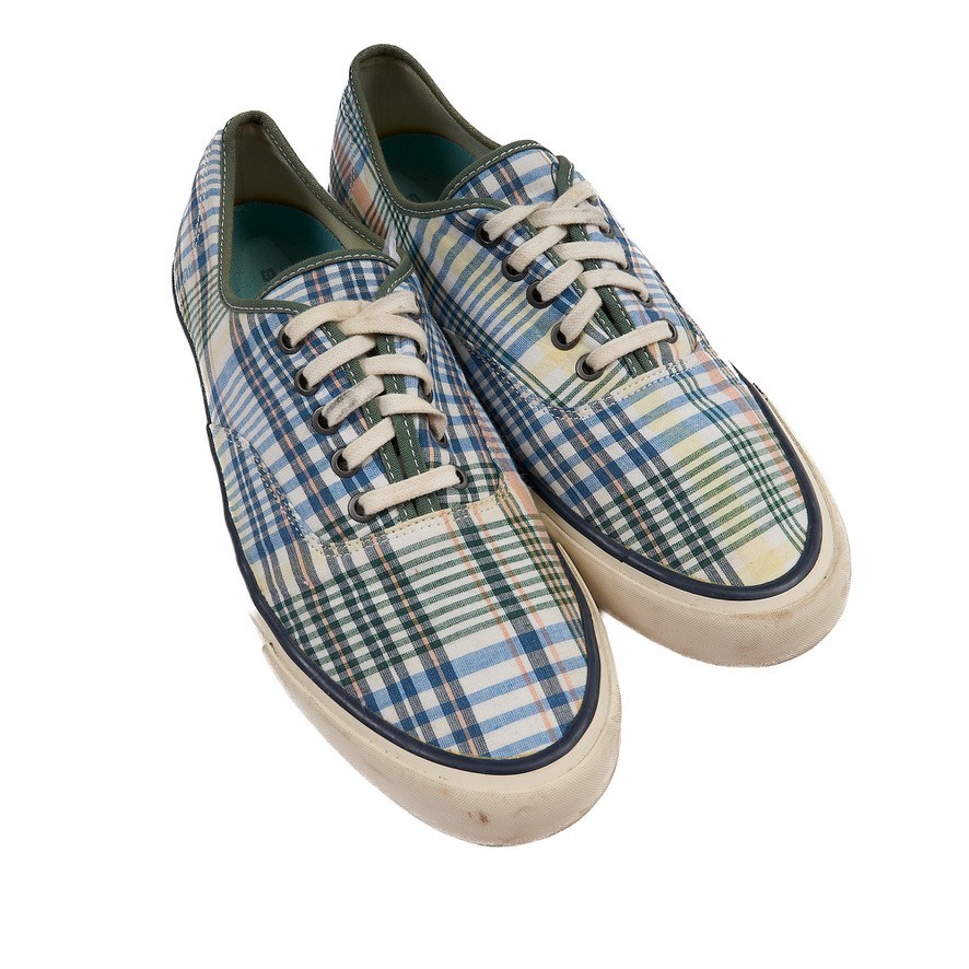 SeaVees Legend Sneaker Madras Mens Sz 12 Blue Plaid Cotton Lace Up Shoes Retro