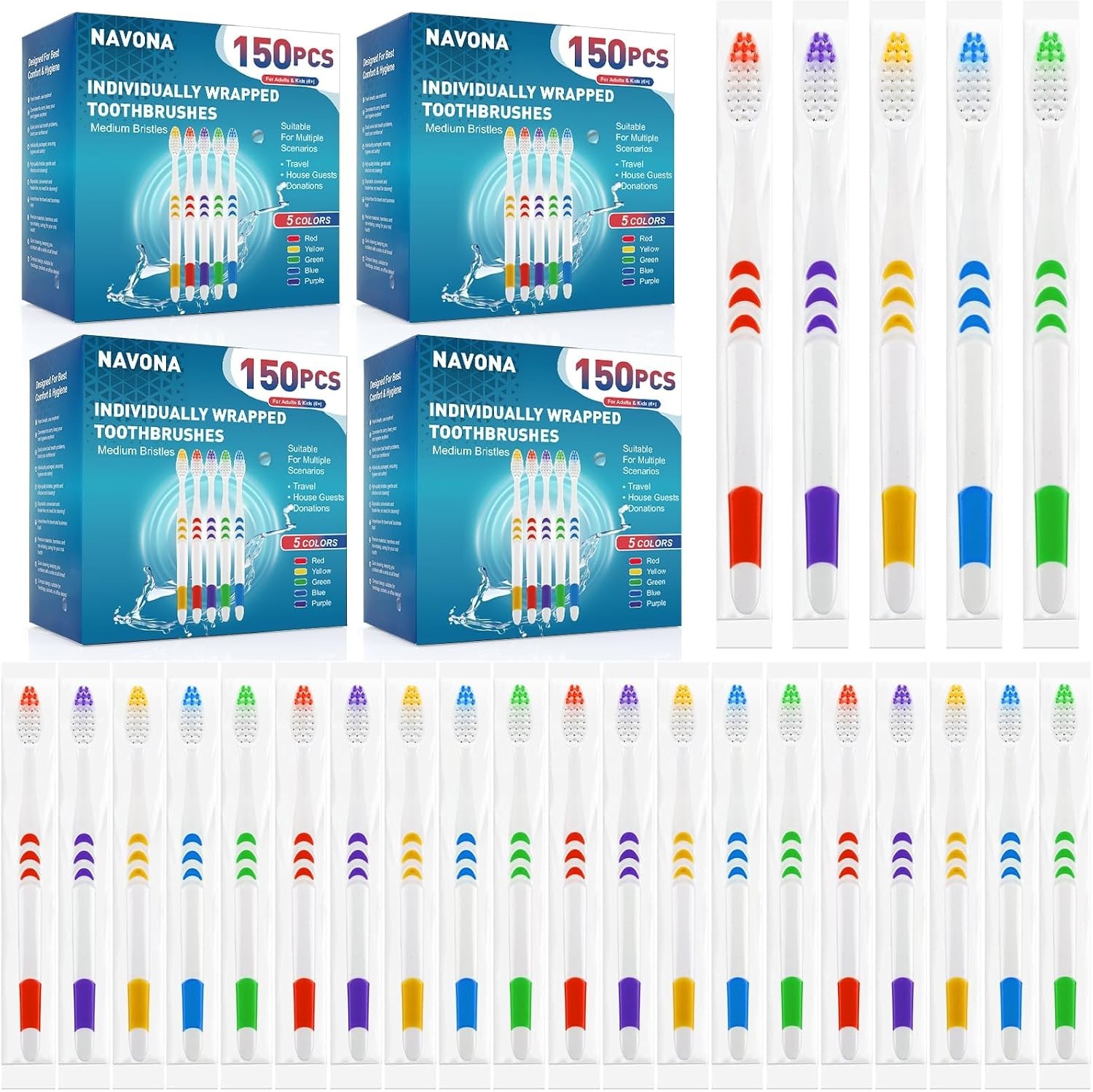 600 PCS Premium Toothbrushes Bulk, Individually Wrapped Toothbrushes, Disposable