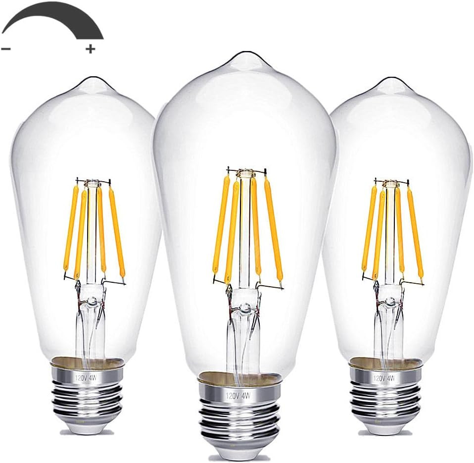 Dimmable Vintage Edison Bulb 4W,Equivalent 40W Incandescent,St18 Antique LED Fi