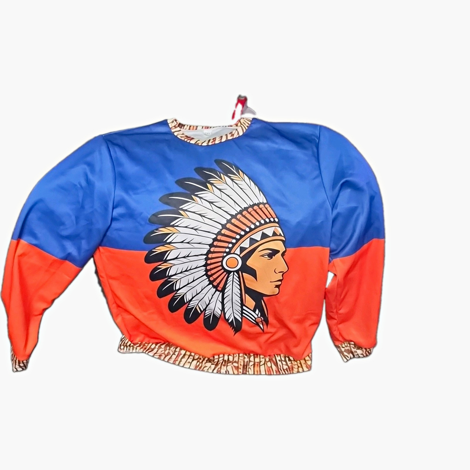Indian Cheif Pullover Sweatshirt Headdress Graphic Blue & Orange Size 2XL Hiya