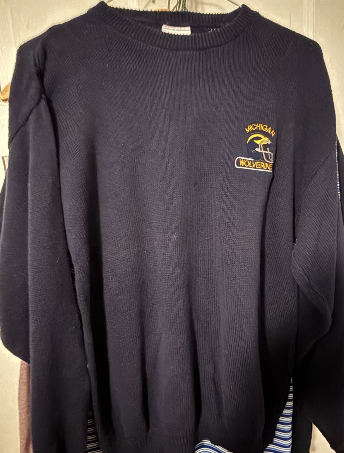 Vintage Michigan Football Sweater 100% Cotton Medium 80\'s 90\'s Retro Blue