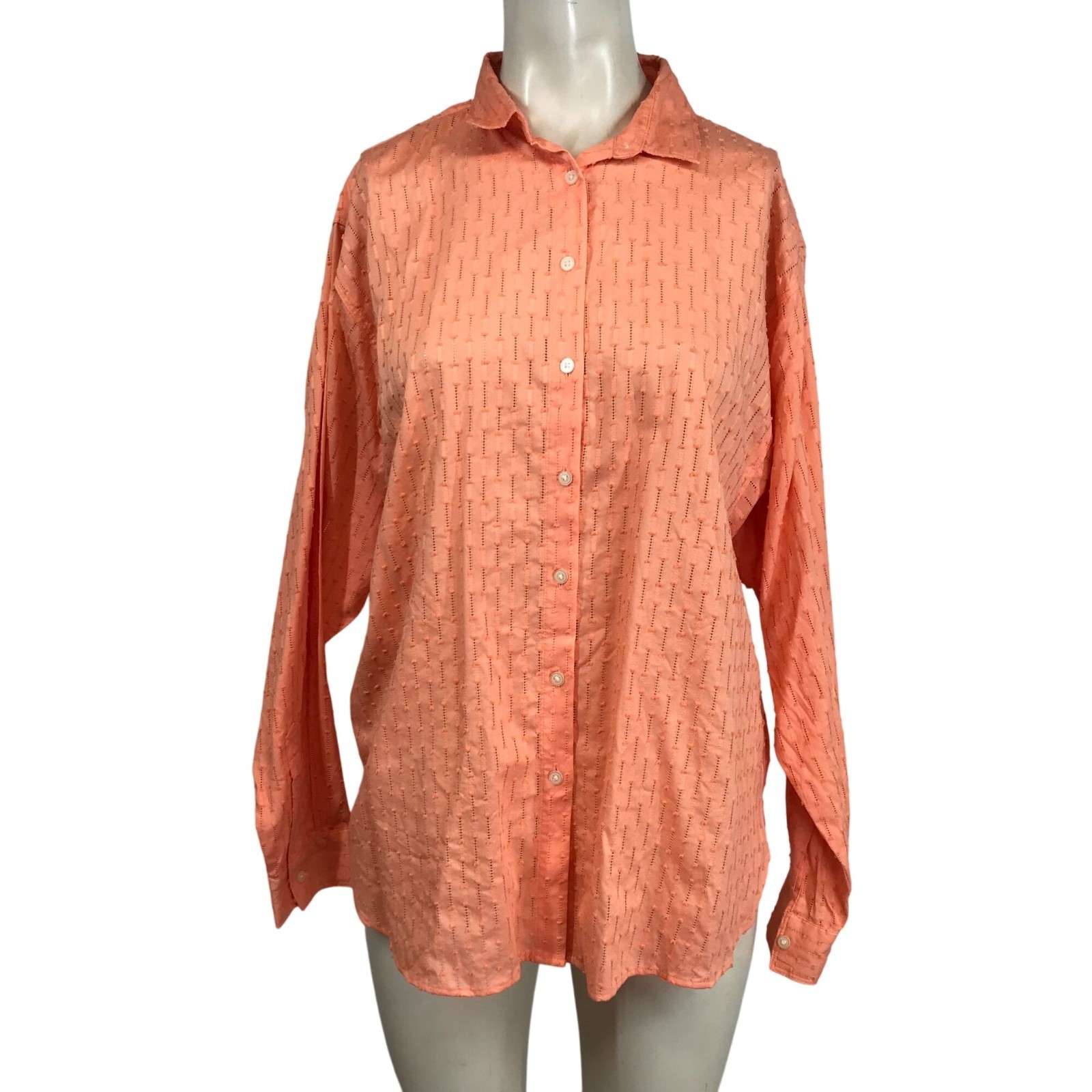 LOFT - WOMEN\'S MEDIUM - CORAL LONG SLEEVE COLLARED BUTTON UP 100% COTTON TOP LOFT - WOMEN\'S MEDIUM - CORAL LONG SLEEVE COLLARED BUTTON UP 100% COTTON TOP