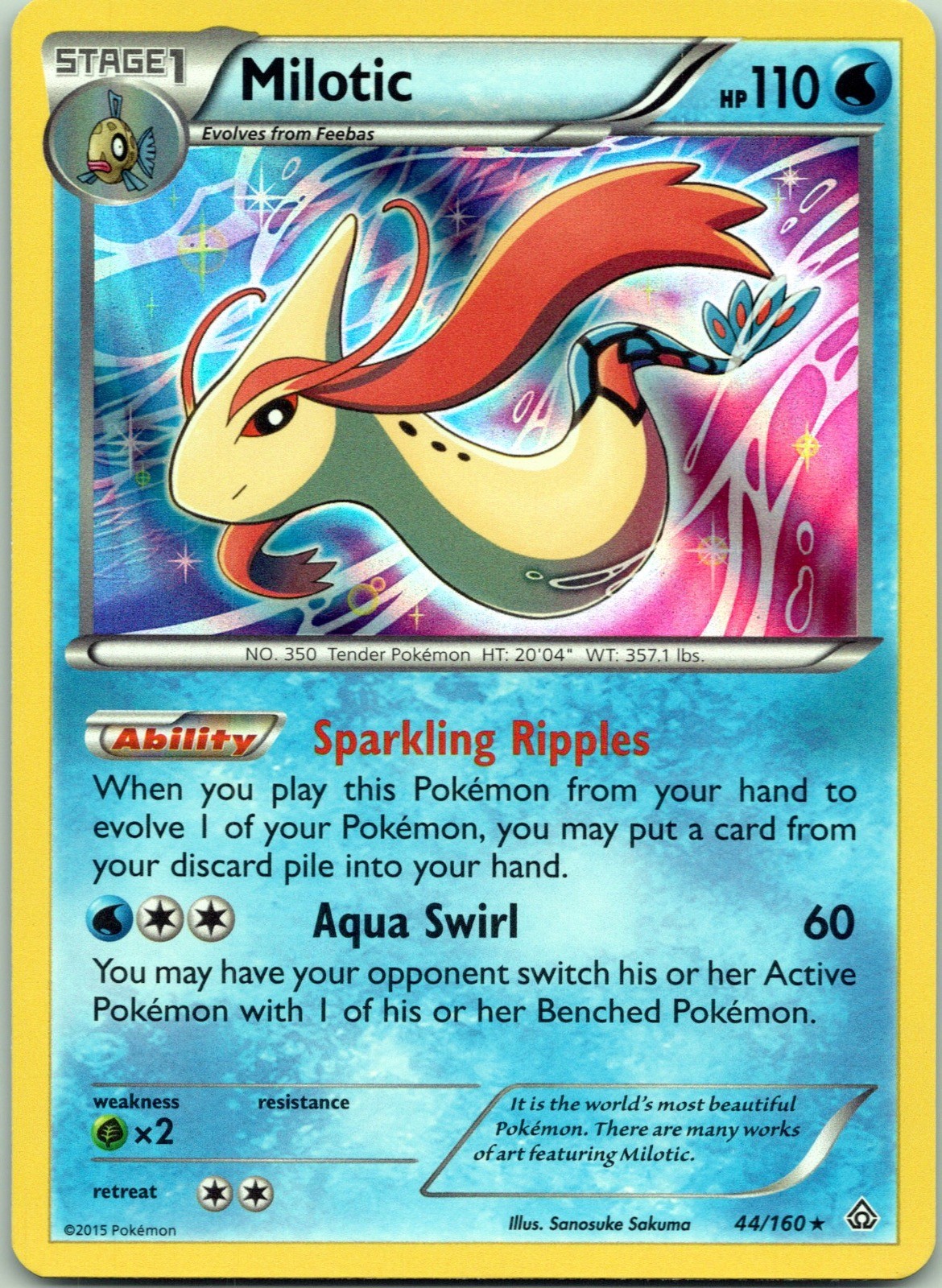 Milotic 44/160 Holo Rare Primal Clash Pokemon Near Mint