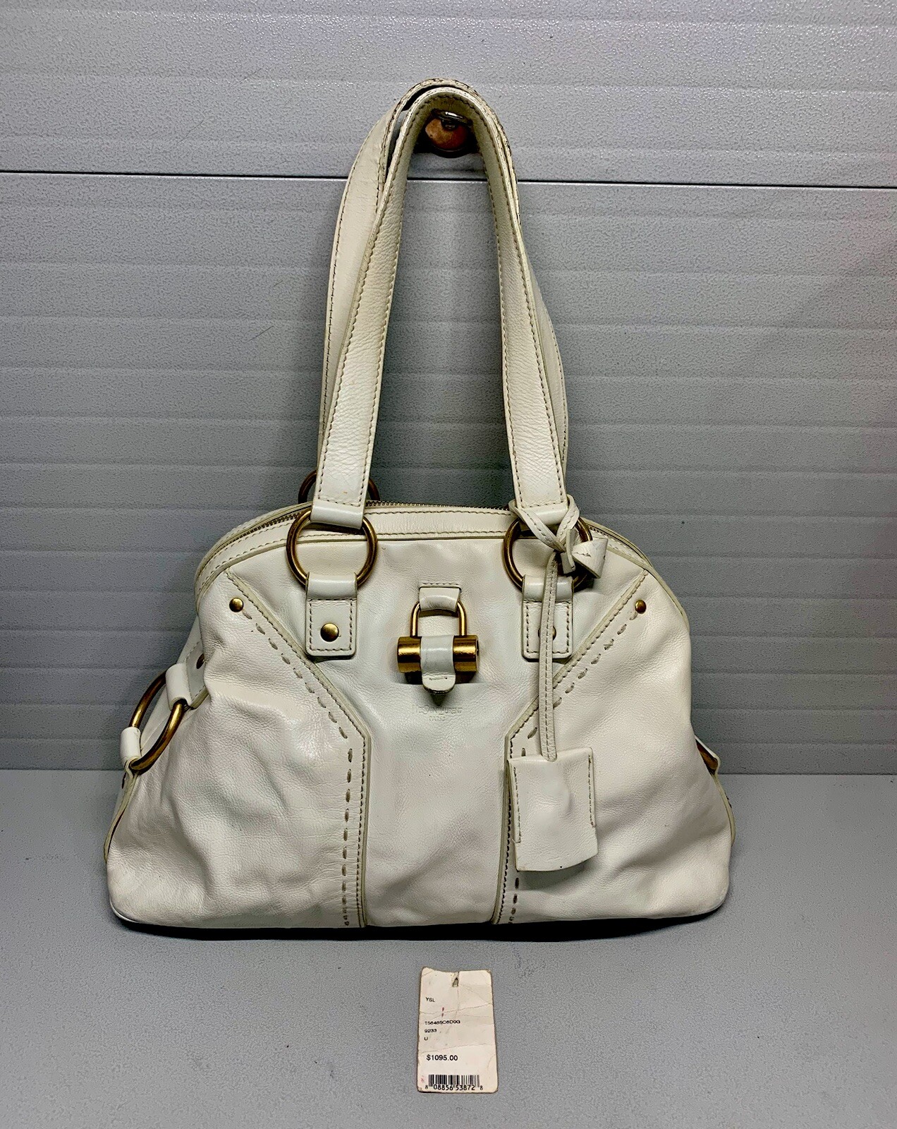 Vintg. Authentic Yves Saint Laurent Cream Leather Medium Satchel Handbag ($1095)