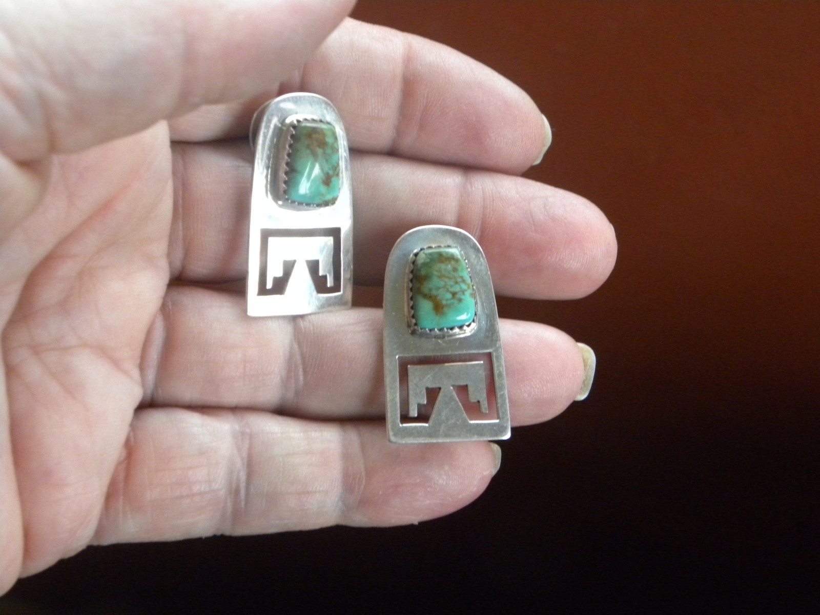 JLC Joe & Lejuene Chavez Santo Domingo Pueblo Turquoise Stud Earrings 1-1/4\ JLC Joe & Lejuene Chavez Santo Domingo Pueblo Turquoise Stud Earrings 1-1/4\