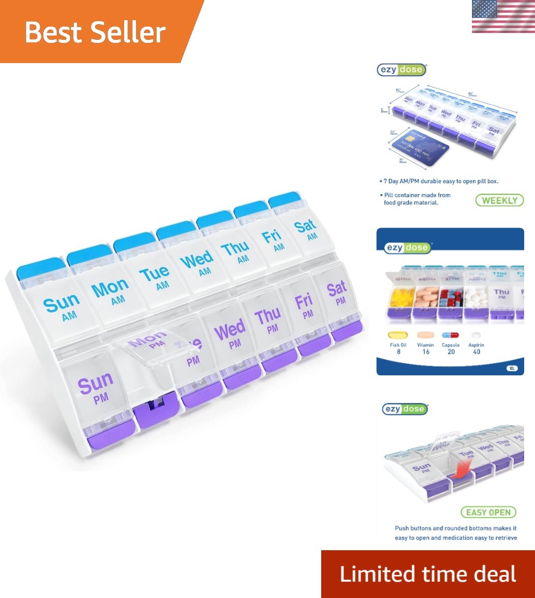 Extra-Large Pill Planner for Easy Medication Access, Ideal for Arthritis Hands