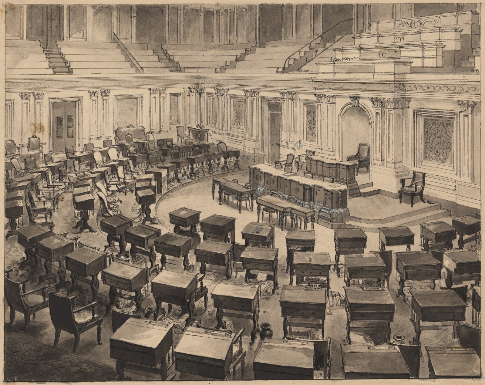 c. 1890\'s US Senate Chamber in the Capital by A. C. Wheeler ORIGINAL ART