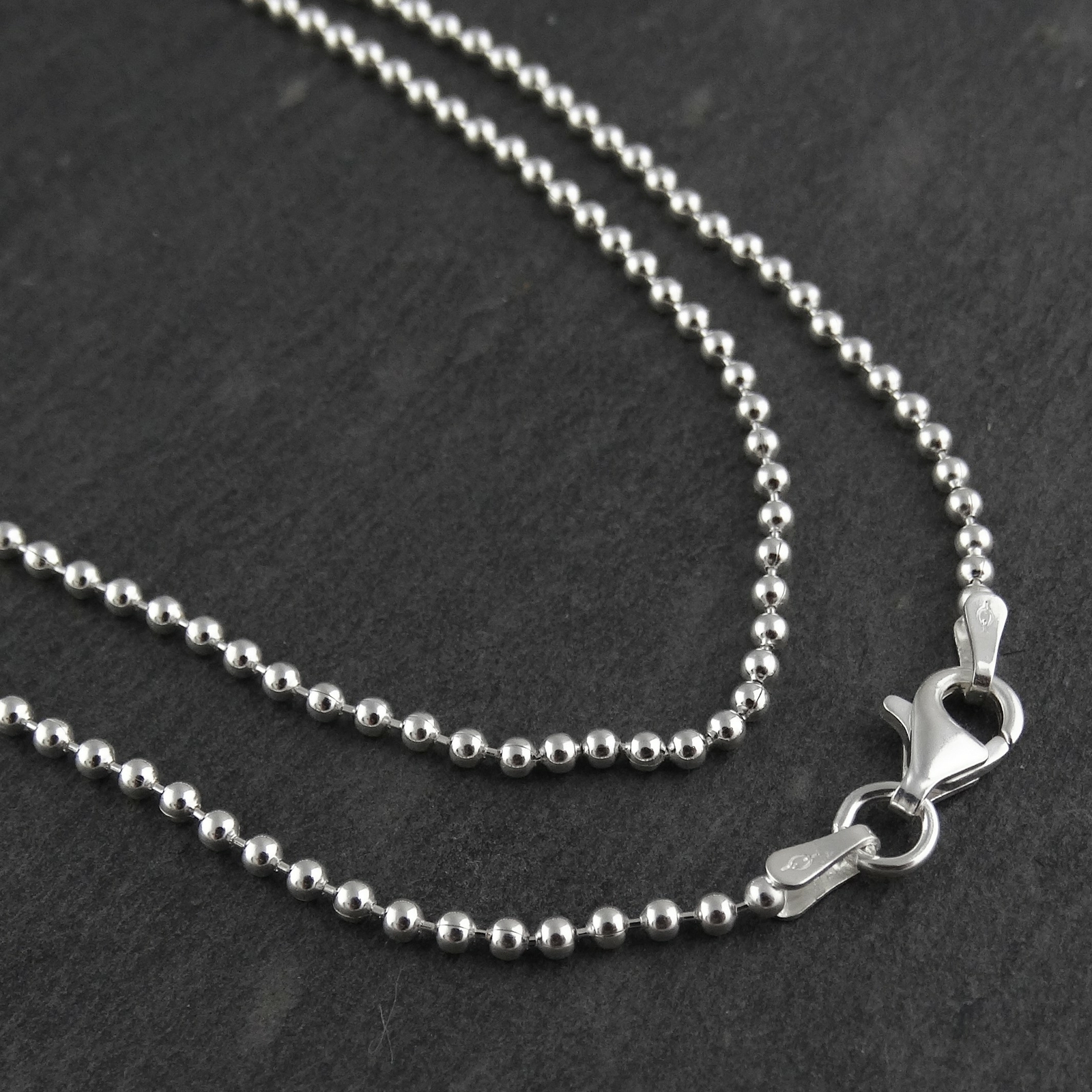 1.8mm Ball Bead Chain Necklace - 925 Sterling Silver - Lobster Clasp 