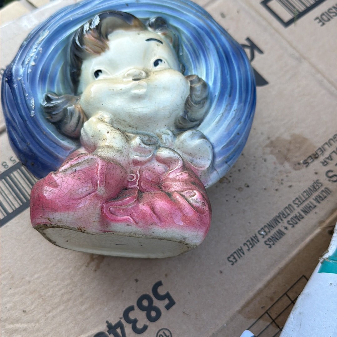 Vintage Royal Copley Pottery Wall Planter - Girl In Big Brimmed Blue Hat Vintage Royal Copley Pottery Wall Planter - Girl In Big Brimmed Blue Hat