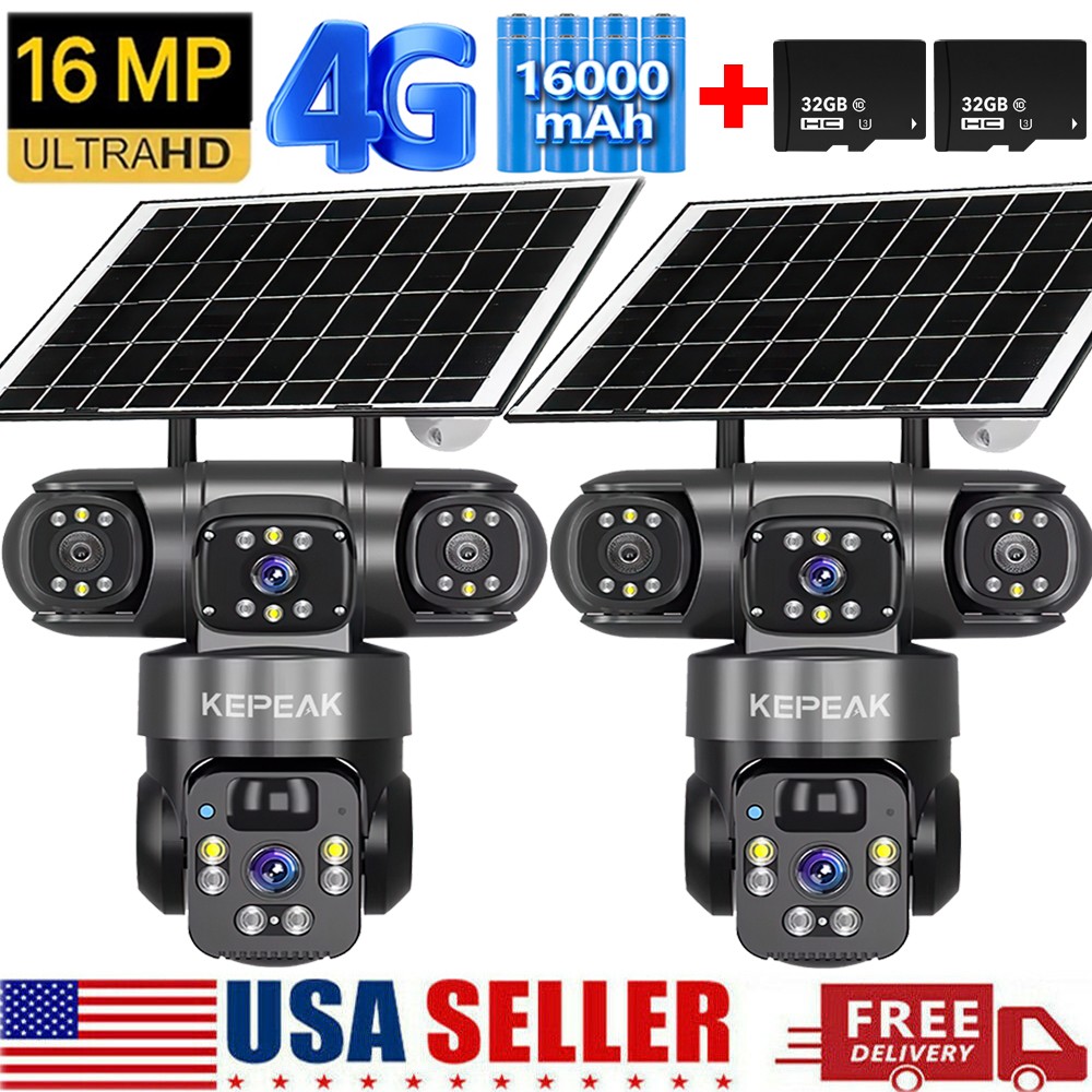 2PCS 16MP HD 4G SIM Solar Battery Powered Outdoor Pan/Tilt Home Security Camera