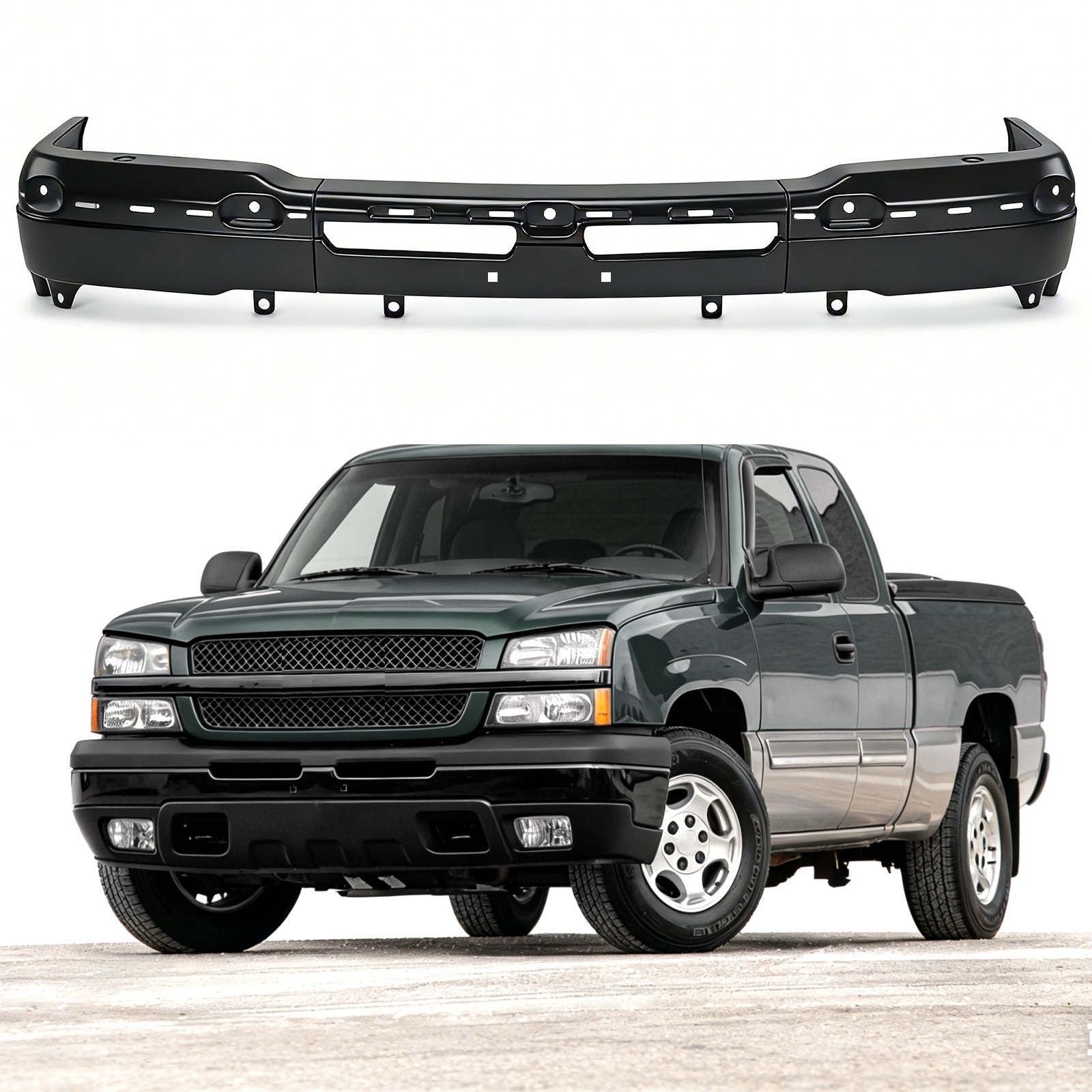 3PCS Black Front Bumper Face Bar Fit for 2003-2007 Chevrolet Silverado 1500 3PCS Black Front Bumper Face Bar Fit for 2003-2007 Chevrolet Silverado 1500