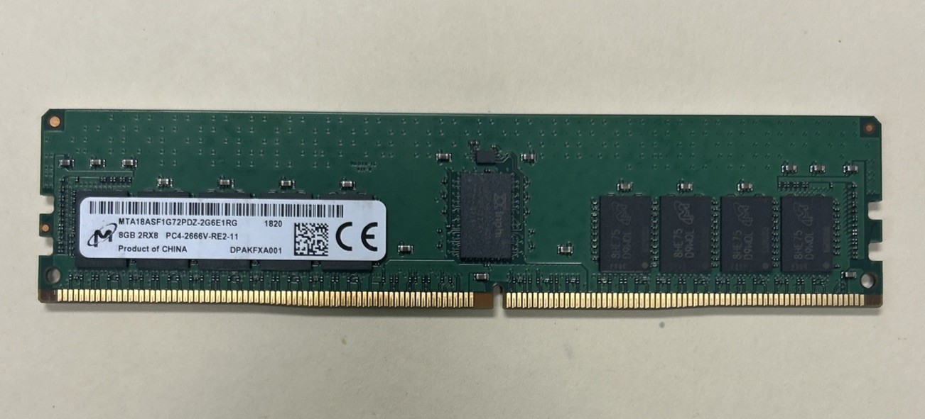 Micron 8GB 2Rx8 PC4-2666V-RE2-11 ECC REG Server Ram MTA18ASF1G72PDZ-2G6E1QK/RG