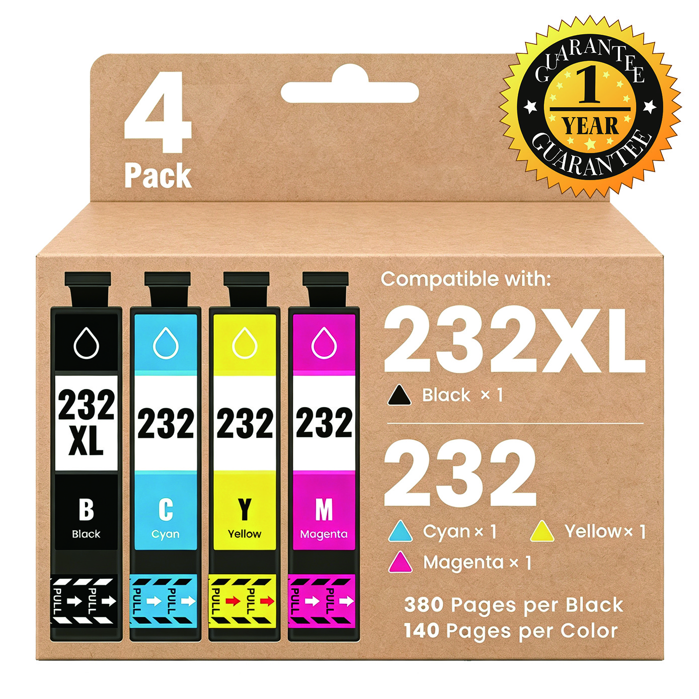 4PK T232XL Ink Cartridge Compatible for Epson 232XL WF-2930 2950 XP-4200 4205