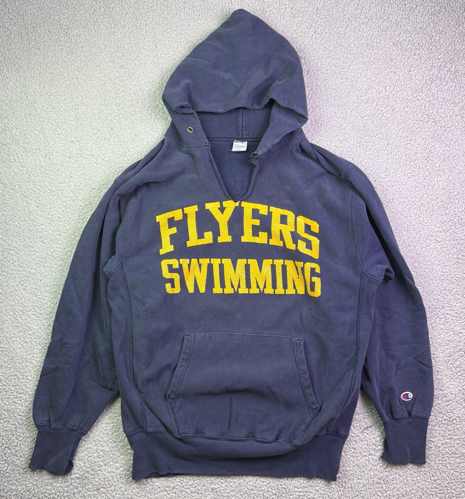 VTG Champion Reverse Weave Hoodie Mens 2XL Blue 80s 90s Flyers Swimming Back USA