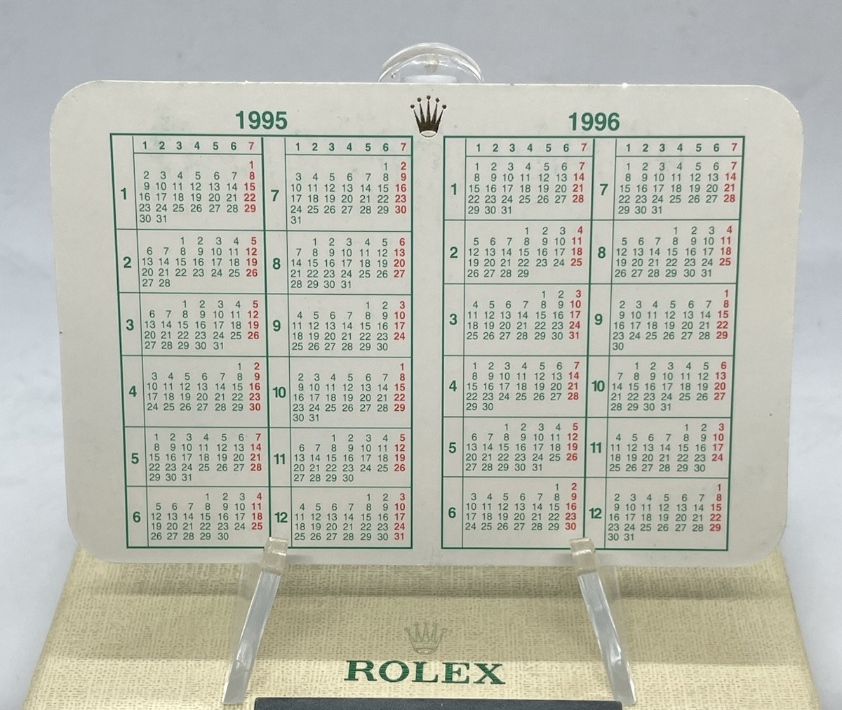 Genuine Rolex calendar card 1995-1996 Day-Date Sea Dweller Submariner GMT Vintge Genuine Rolex calendar card 1995-1996 Day-Date Sea Dweller Submariner GMT Vintge