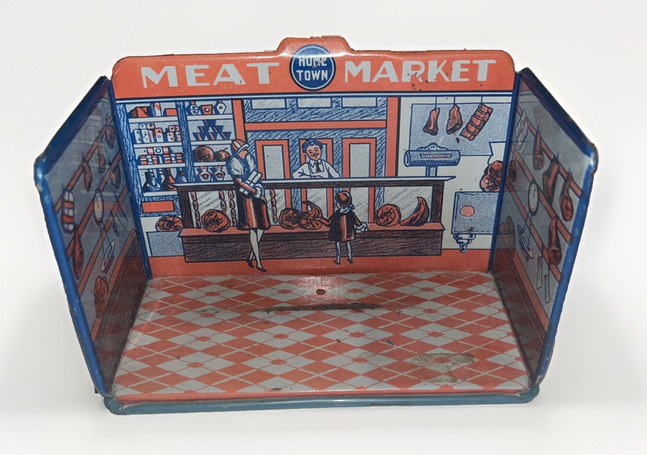 Vintage Marx Hometown Meat Market Diorama Tin Lithograph Toy - Extremely Rare Vintage Marx Hometown Meat Market Diorama Tin Lithograph Toy - Extremely Rare
