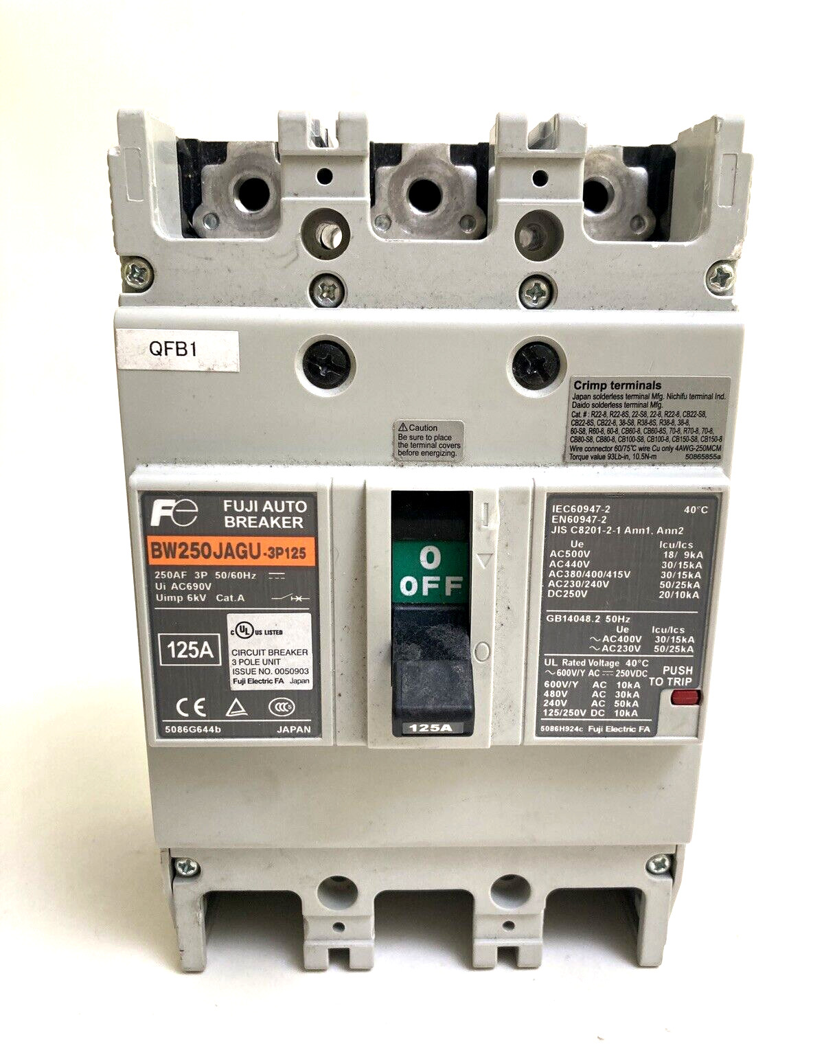 FUJI ELECTRIC BW250JAGU-3P125 / BW250JAGU3P125 (NEW TAKE OUT) FAST SHIPPING FUJI ELECTRIC BW250JAGU-3P125 / BW250JAGU3P125 (NEW TAKE OUT) FAST SHIPPING