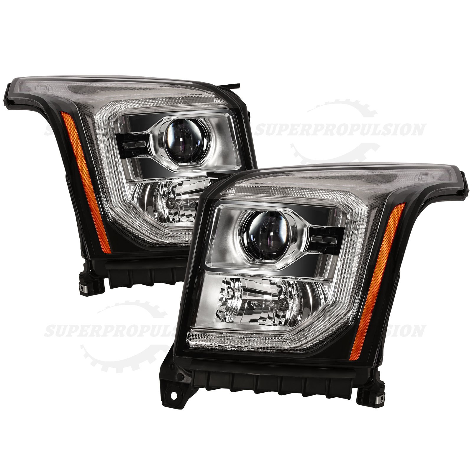 Halogen Headlamps For 2015-2020 GMC Yukon w/ LED DRL Factory Headlights
