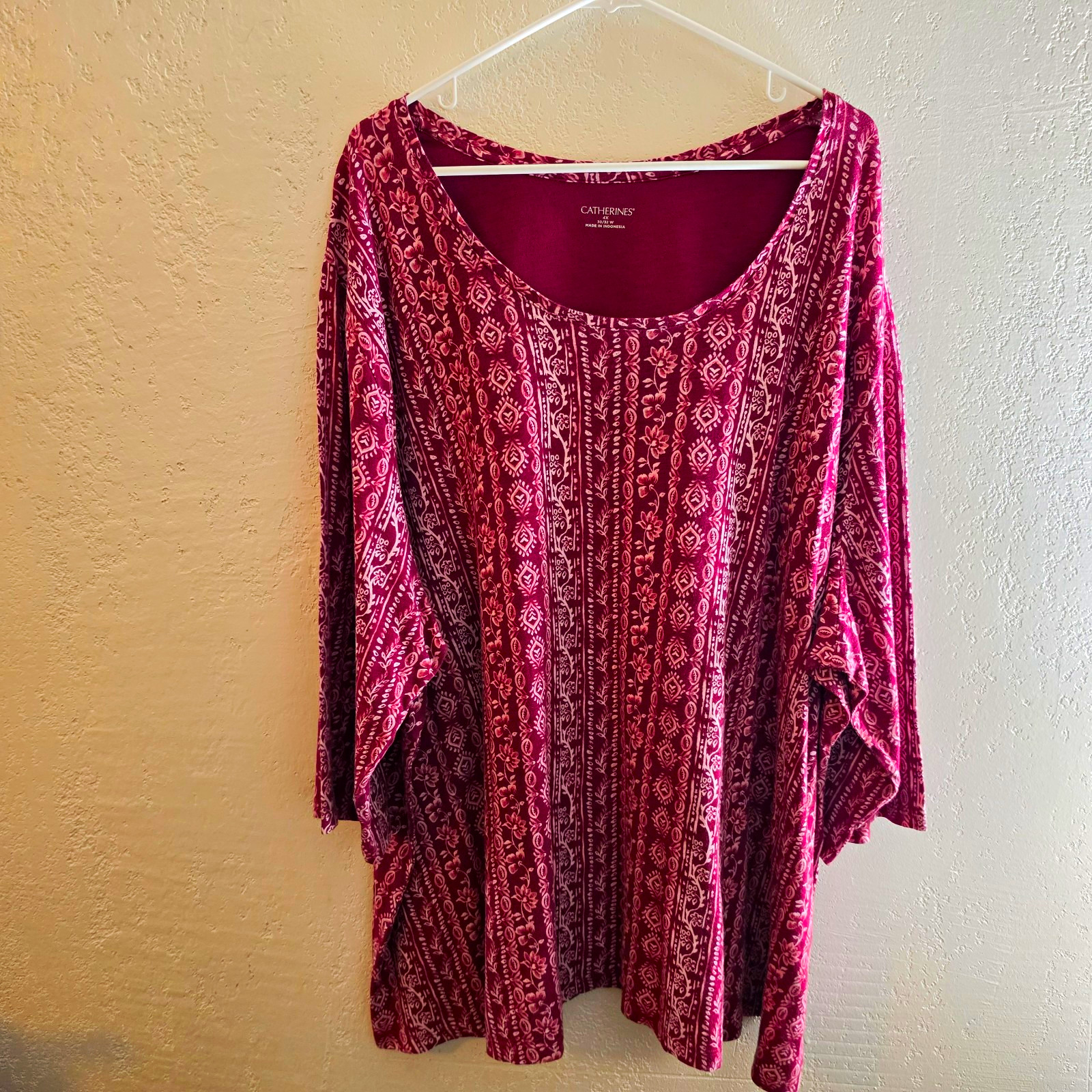 Catherines Women’s Plus Size 4X Burgundy/Pink Floral  Tunic Top Shirt #H359