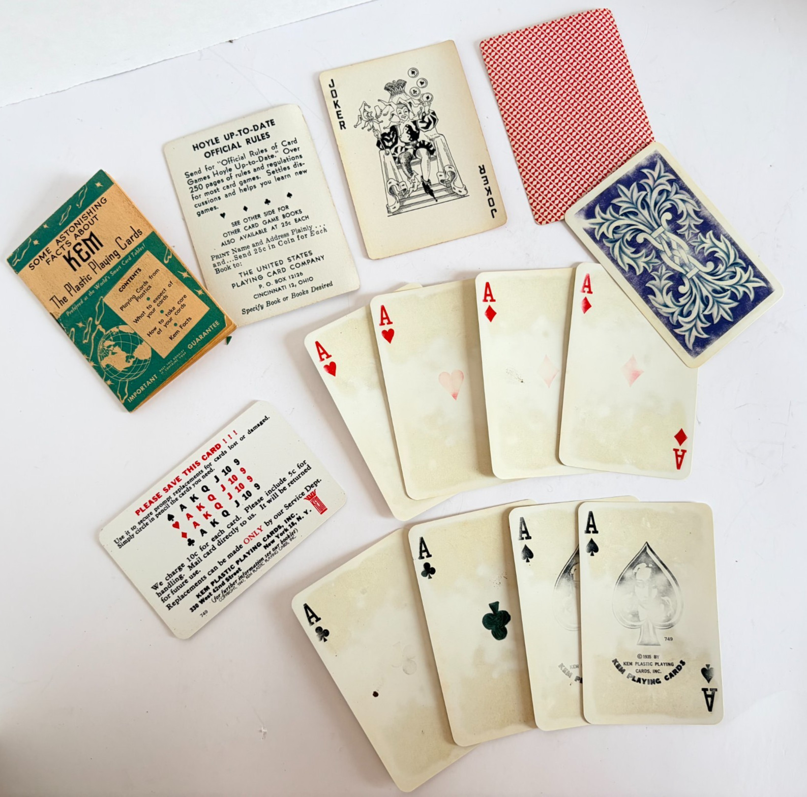 Vintage 1940s KEM Plastic Playing Cards Complete Deck Case Paperwork