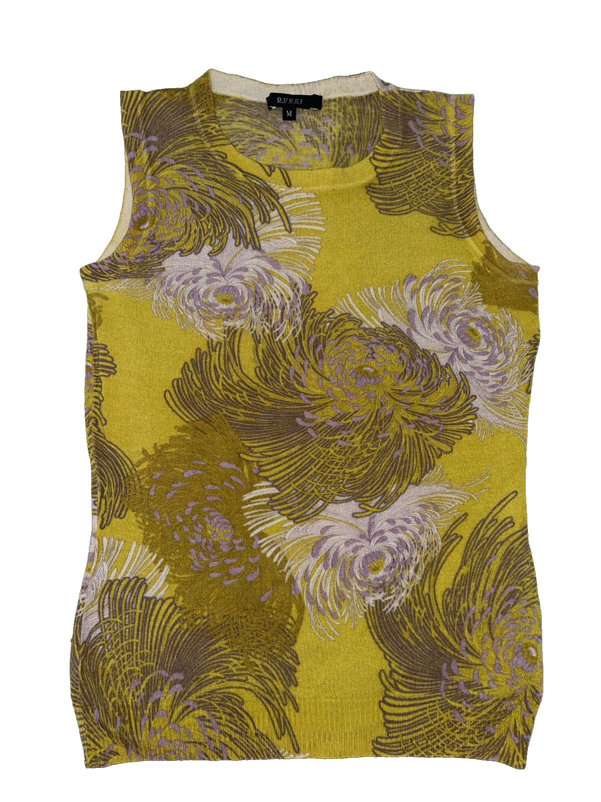 Gucci Vintage 2000s Floral Knit Tank Top Women’s M Olive Yellow Italy
