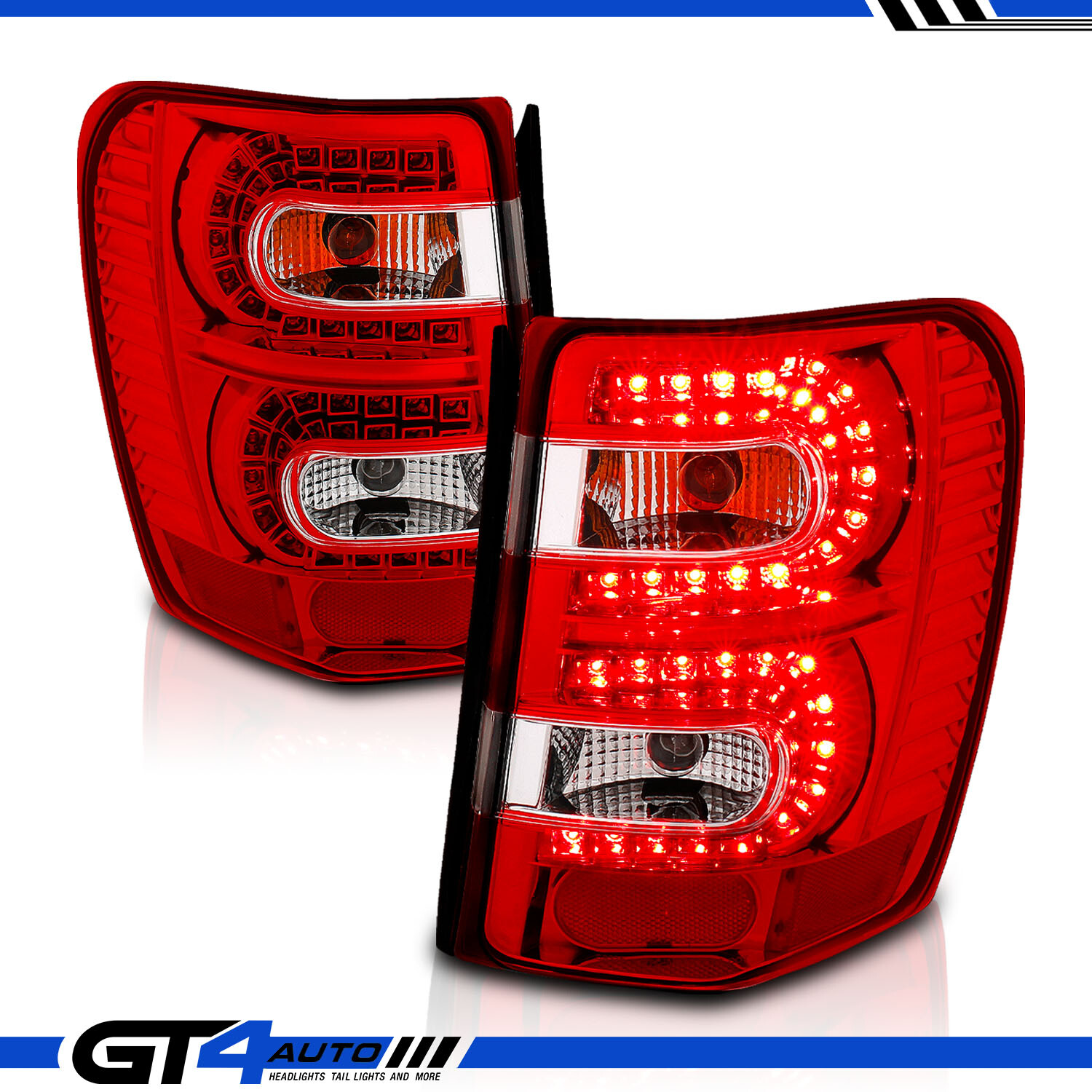 For 1999-2004 Jeep Grand Cherokee Red LED Rear Brake Replacement Tail Light Pair