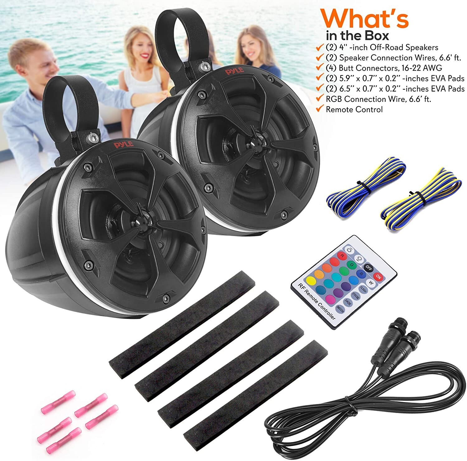 Pyle PLUTV44BTR  2-Way Dual Waterproof Off-Road Speakers 800 Watts w/RGB Lights
