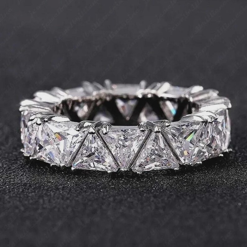 6 Ct  Trillion Cut Natural Diamond Solid 14K White Gold Engagement Eternity Band