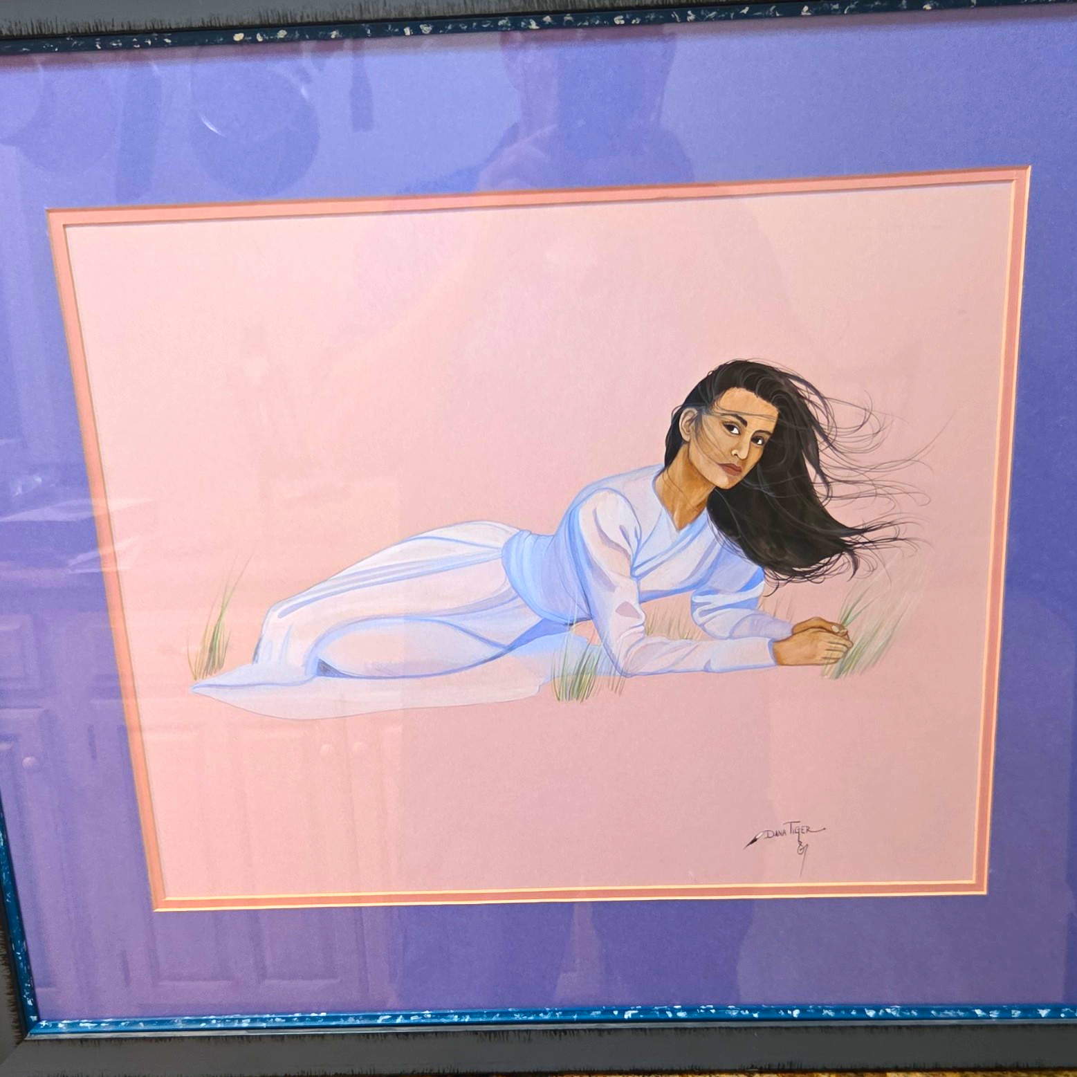 Original Dana Tiger 1987 Signed Painting Sunday Off Large Gallery Framed Art