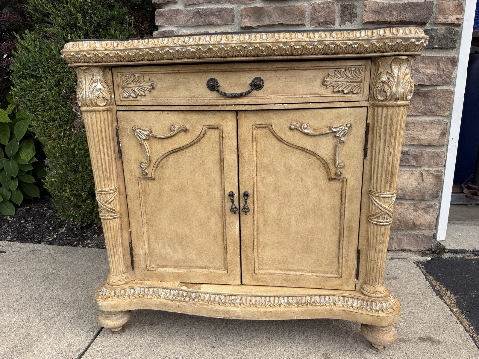 Ornate Gold Classical Accent Cabinet Marble Look Top 36in Local Pickup Ornate Gold Classical Accent Cabinet Marble Look Top 36in Local Pickup