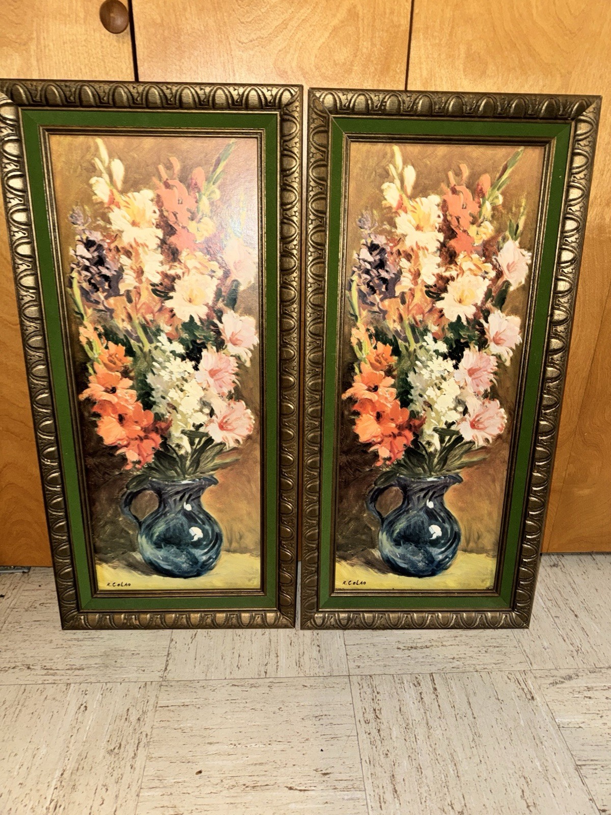 Mid-Century vintage framed floral still life art