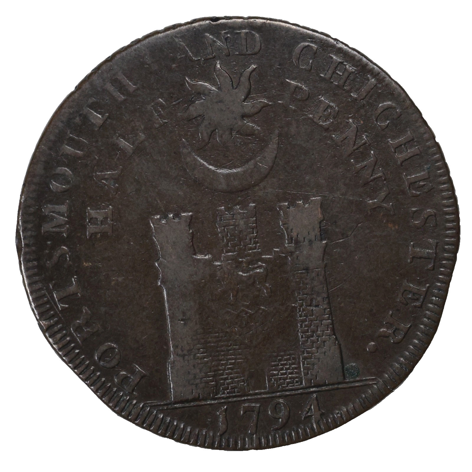 1794 Hampshire Portsmouth Sharps John Howard Halfpenny Conder Token D&H-53