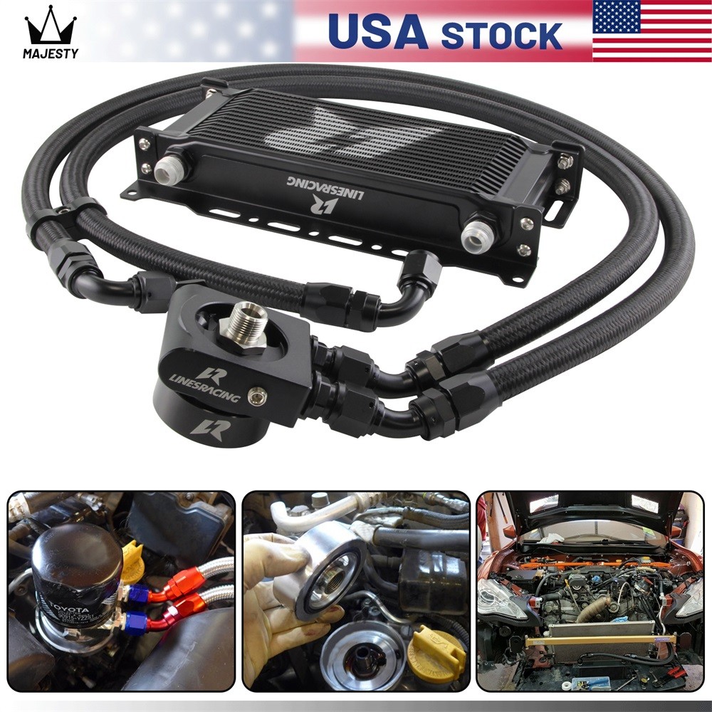 15 Row Oil Cooler Kit Thermostatic For Subaru BRZ Scion FR-S FA20 2013+ Black